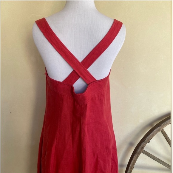 RALPH LAUREN Dress Cranberry Red 100% Linen Pockets Navy Lace-Up Zipper 10 NEW! - Picture 9 of 12